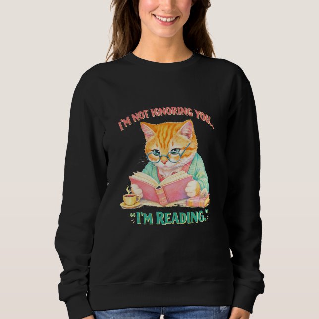 Funny Reading Cat Retro Book Lover Gift Sweatshirt (Front)