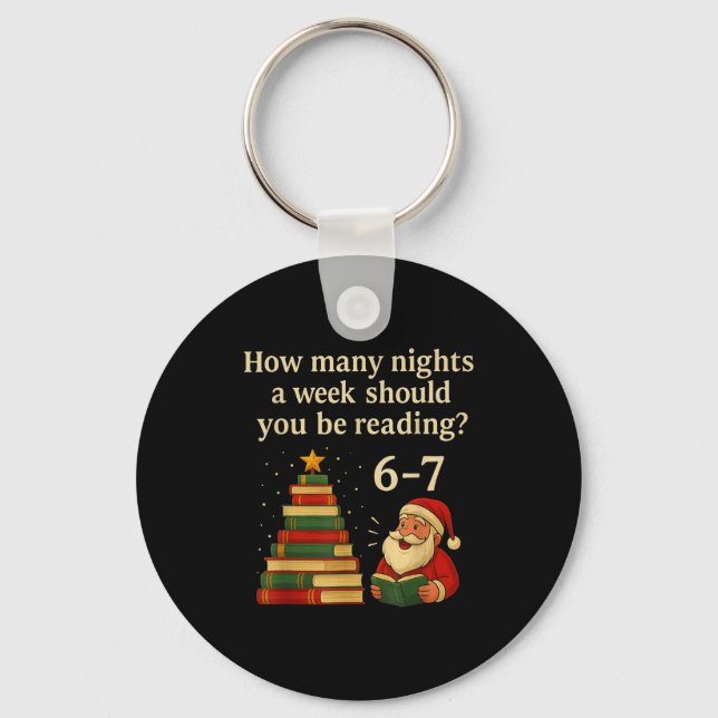 Funny Reading Christmas Tree Book– Reading 6 7 Mem Keychain (Front)