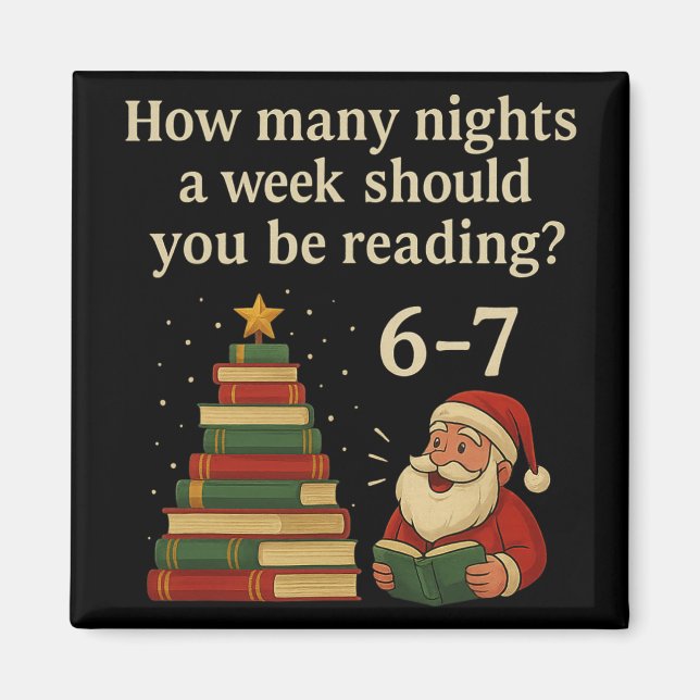 Funny Reading Christmas Tree Book– Reading 6 7 Mem Magnet (Front)