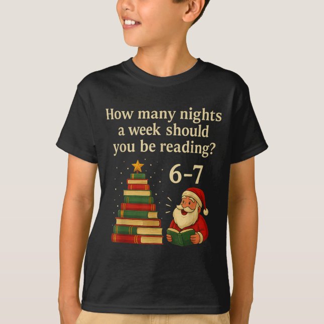 Funny Reading Christmas Tree Book– Reading 6 7 Mem T-Shirt (Front)