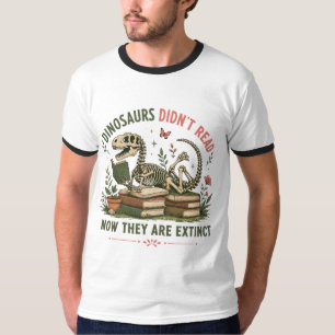 Funny Reading Dinosaur Skeleton Book Lover Humor T-Shirt