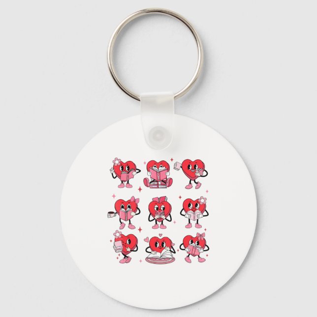 Funny Reading Heart Book Valentines Day Teacher Wo Keychain (Front)
