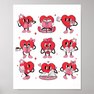 Funny Reading Heart Book Valentines Day Teacher Wo Poster