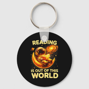 Funny reading is out of this world space books keychain