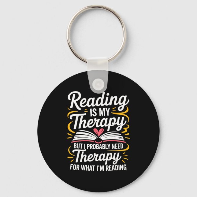 Funny reading is therapy bookworm book meme keychain (Front)