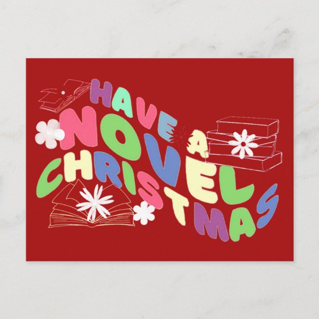 Funny Reading Wavy Texts for Bookish on Christmas Postcard (Front)