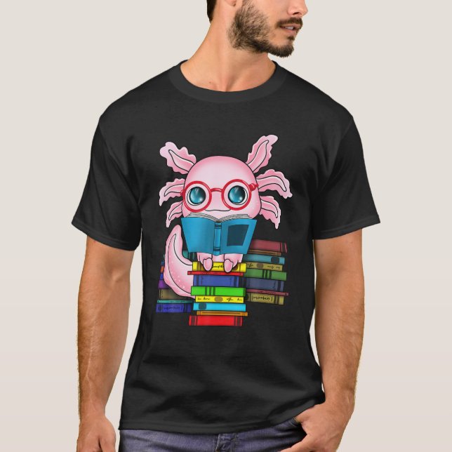 Funny Readsolotl Axolotl Reading Books Book Kawaii T-Shirt (Front)