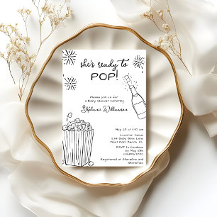 Funny Ready To Pop Popcorn Champagne Baby Shower Invitation