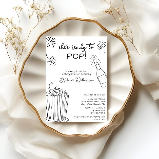 Funny Ready To Pop Popcorn Champagne Baby Shower Invitation (Creator Uploaded)