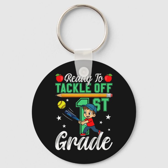 Funny Ready To Tackle 1st Grade Softll Ck To Schoo Keychain (Front)