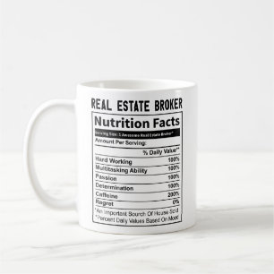 Funny Real Estate Broker Realtor Nutrition Facts Coffee Mug