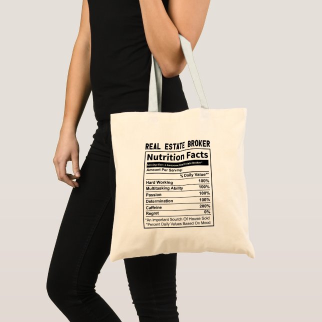 Funny Real Estate Broker Realtor Nutrition Facts Tote Bag (Front (Product))