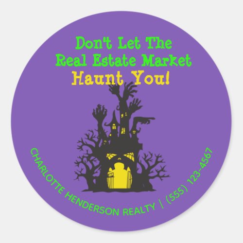 Funny Real Estate Haunted House Halloween Classic Round Sticker