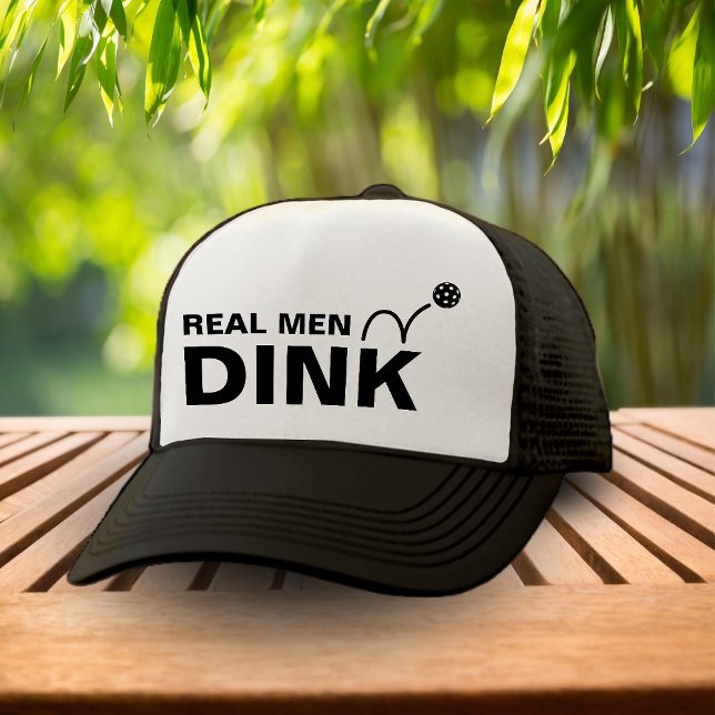 Funny Real Men Dink White & Black Pickleball Trucker Hat (Funny Real Men Dink White & Black Pickleball Trucker Hat)