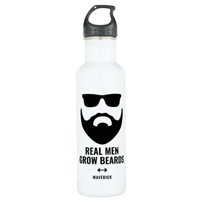 Funny Real Men Grow Beards Name Stainless Steel Water Bottle (Front)