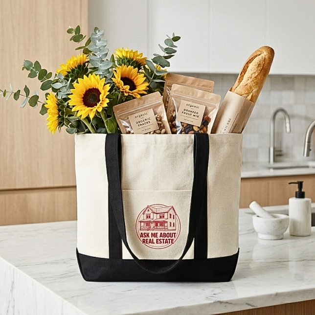 Funny Realtor Real Estate Agent Name Logo Tote Bag (Realtor Gift Funny "Ask Me About Real Estate" Vintage House Illustration Tote Bag)