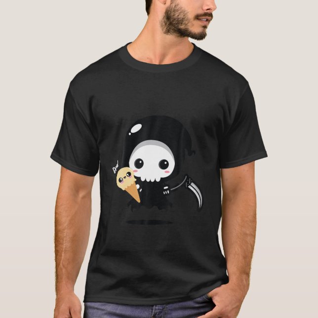 Funny Reaper Scythe With Ice Cream Dessert Lover T-Shirt (Front)
