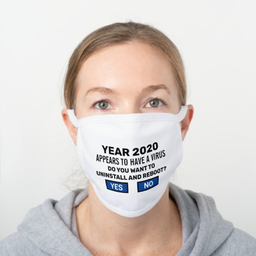 Funny Reboot 2020 Computer Geek Virus Warning White Cotton Face Mask
