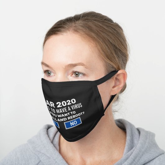 Funny Reboot 2020 Computer Nerd Virus Warning Black Cotton Face Mask (Angled)