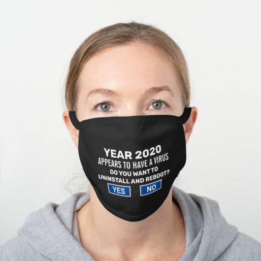 Funny Reboot 2020 Computer Nerd Virus Warning Black Cotton Face Mask (Worn)
