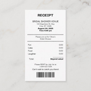 Funny, Receipt theme Bridal shower invitation