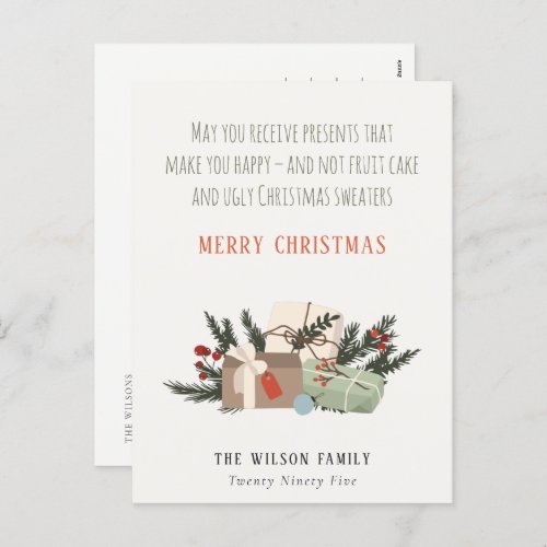 Funny Receive Christmas Presents Makes You Happy Holiday Postcard