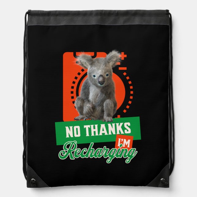 Funny Recharging Koala Introvert Mood Drawstring Bag (Front)