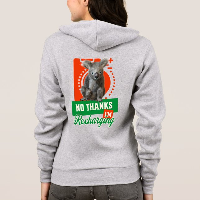 Funny Recharging Koala Introvert Mood Hoodie (Back)