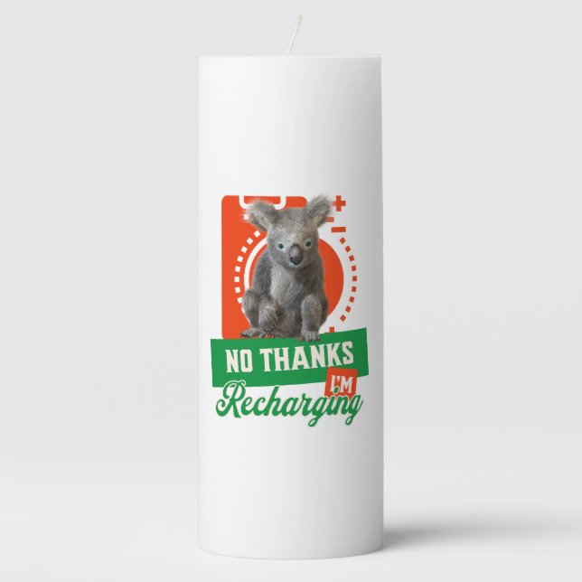 Funny Recharging Koala Introvert Mood Pillar Candle (Front)