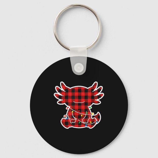 Funny Red And Black Buffalo Plaid Axolotl Christma Keychain (Front)