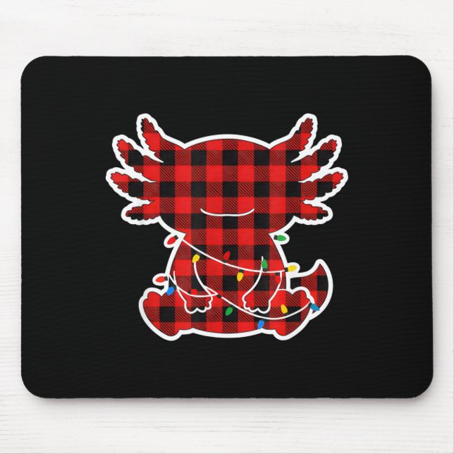 Funny Red And Black Buffalo Plaid Axolotl Christma Mouse Pad (Front)