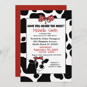 Funny Red and Cow Print Baby Shower Invitations