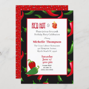 Funny Red and Green Peppers 70th  Birthday Invitation