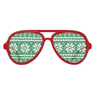 Funny red and green Ugly Christmas Sweater Aviator Sunglasses