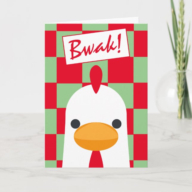 Funny Red And Green White Chicken Christmas Holiday Card (Front)