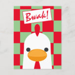 Funny Red And Green White Chicken Christmas Holiday Postcard