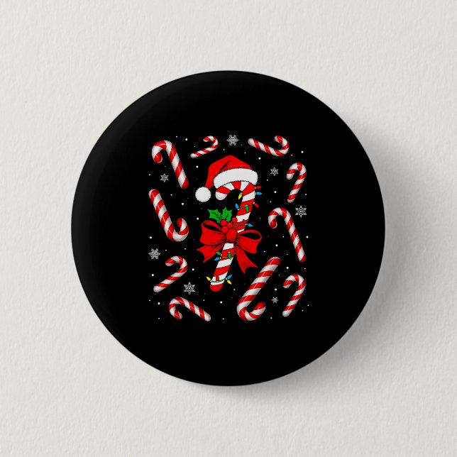 Funny Red And White Candy Cane Xmas Lights Santa C Button (Front)