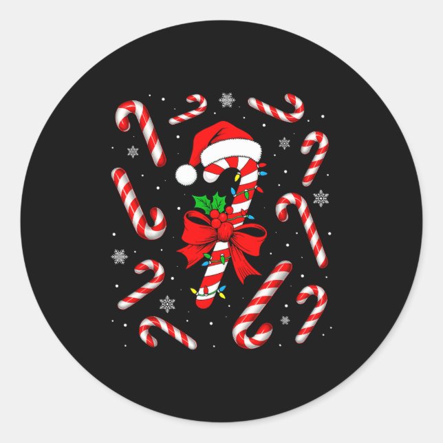 Funny Red And White Candy Cane Xmas Lights Santa C Classic Round Sticker (Front)