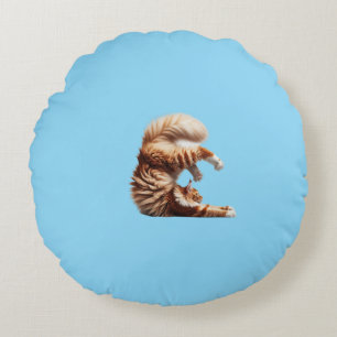 Funny Red and White Maine Coon Cat Doing Yoga Round Pillow
