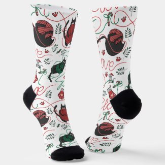 Funny Red and White Peace & Love Kitten Christmas