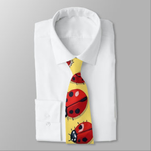 Funny Red and Yellow Ladybug Pattern Neck Tie