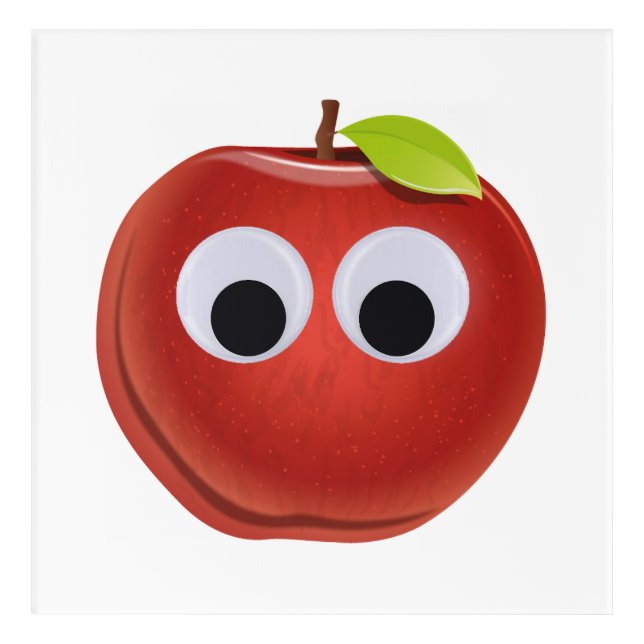 Funny Red Apple with Googly Eyes Acrylic Print (Front)