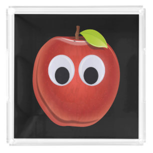 Funny Red Apple with Googly Eyes Acrylic Tray