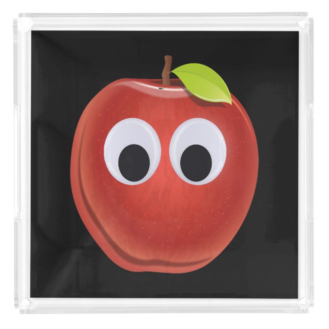 Funny Red Apple with Googly Eyes  Acrylic Tray (Front)