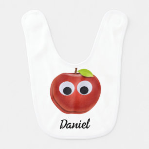 Funny Red Apple with Googly Eyes Baby Bib