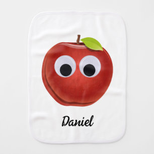 Funny Red Apple with Googly Eyes  Baby Burp Cloth
