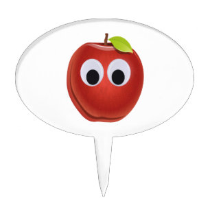 Funny Red Apple with Googly Eyes Cake Topper
