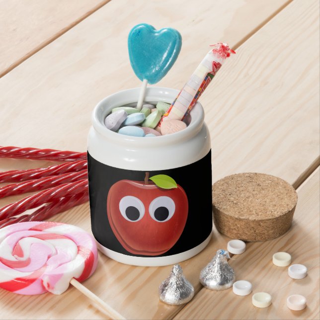 Funny Red Apple with Googly Eyes  Candy Jar (In Situ)