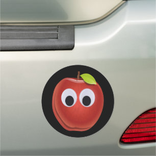Funny Red Apple with Googly Eyes  Car Magnet