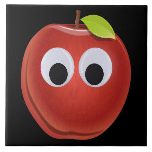Funny Red Apple with Googly Eyes Ceramic Tile